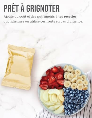 Assiette de fruits frais avec sachet de collation.