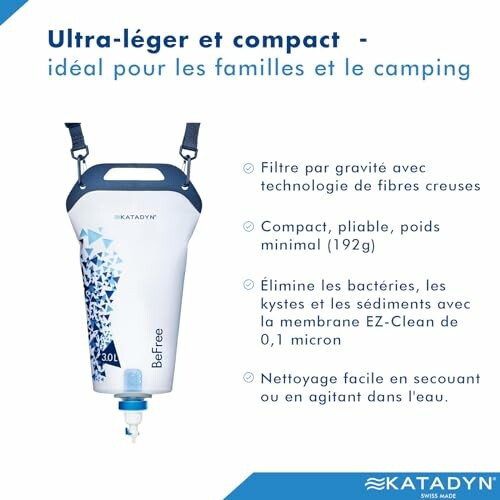 Filtre à eau Katadyn BeFree ultra-léger et compact, idéal pour le camping.