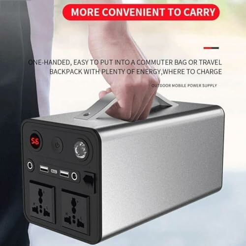 Batterie portable avec prise et ports USB.