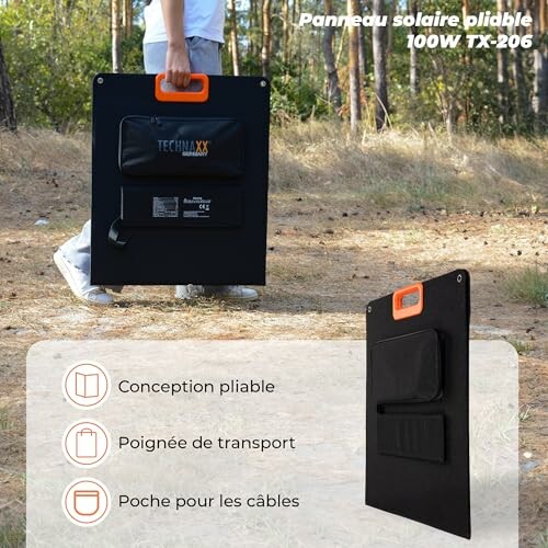 Panneau solaire pliable avec poignée et poche